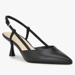 Nine West black leather sling backs